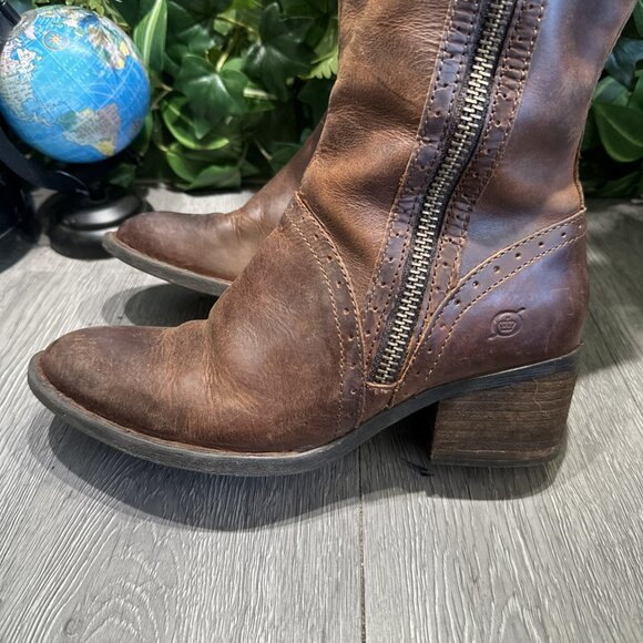 Born Women's Poly Riding Boot Size 8 M Tall Zip Block Heel Brown Leather - Picture 5 of 13